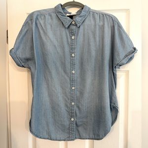 Chambray Denim Short Sleeve Button Down Shirt Ladies